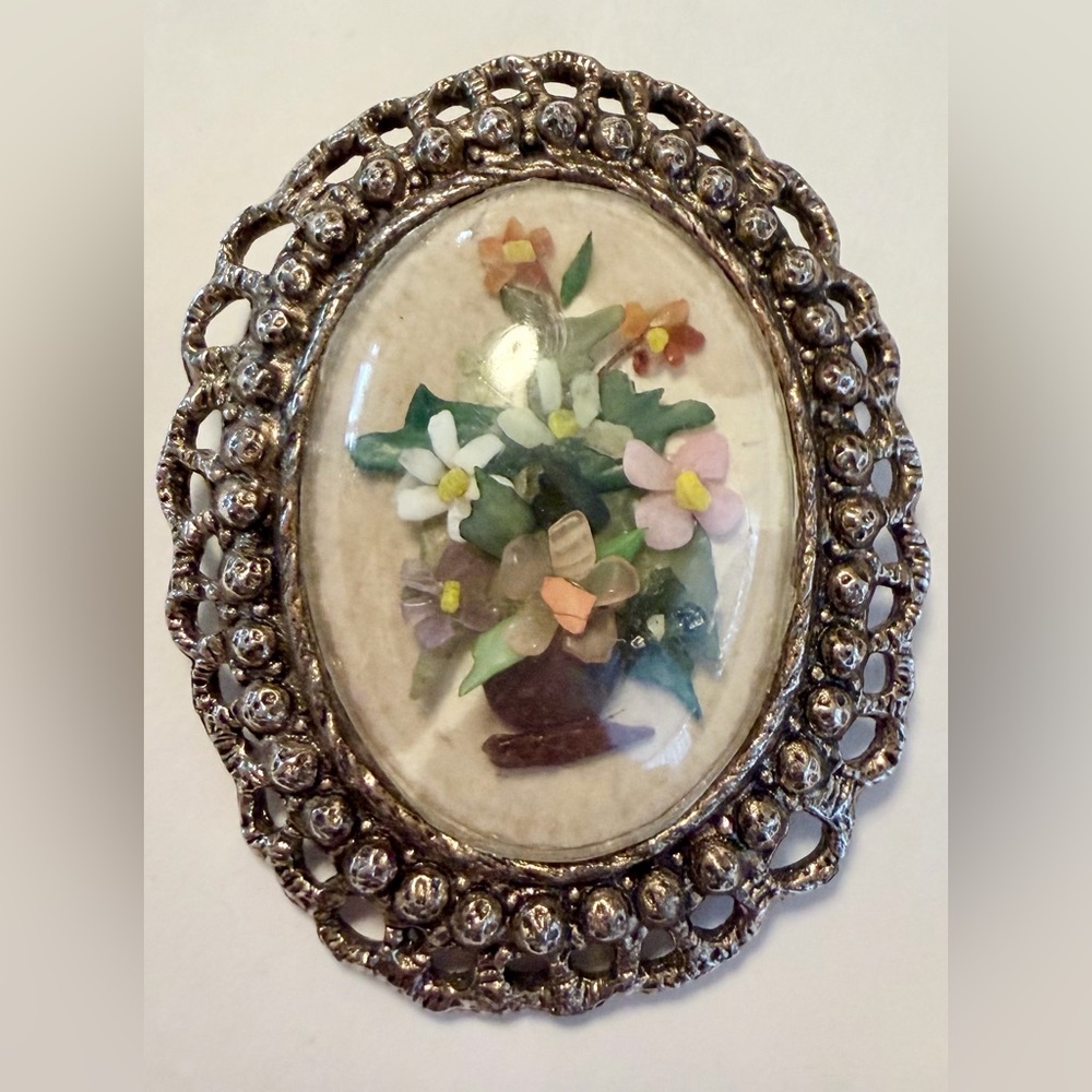 Floral Cameo Brooch with colored frame